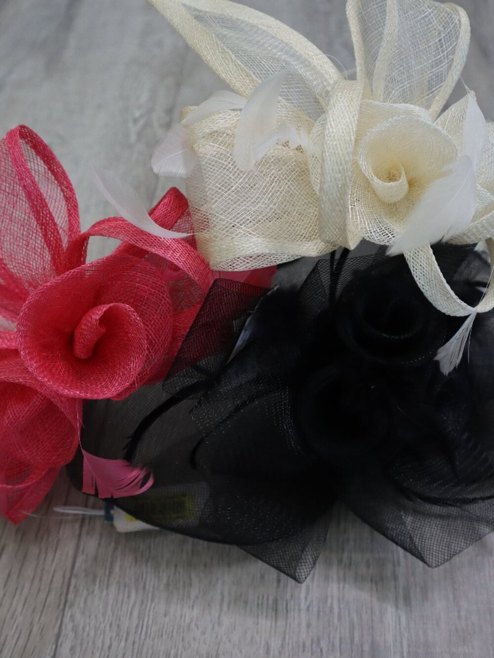 Set of 3 Fascinator Headbands-Black, Ivory, Pink (Feather Derby Tea Party) - NWT